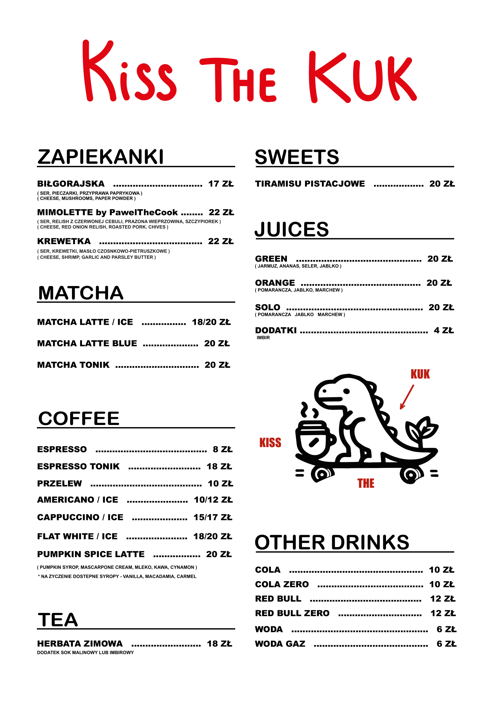 Mapa Polski zawierająca dinozaura z zapiekankami
